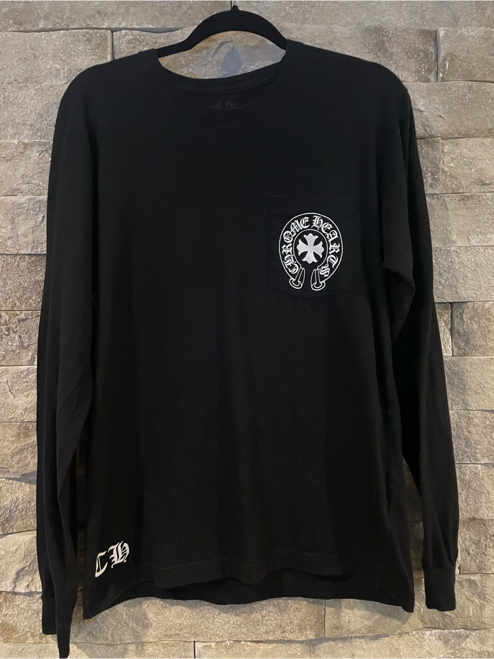 Chrome Hearts Black Long Sleeve Pocket Tee with Crest Logo